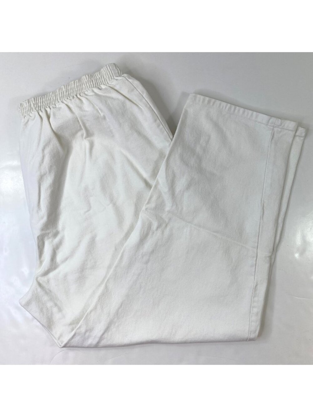 Lord Isaacs Womens No Size White Denim Elastic Waist Pants Casual Straight Leg